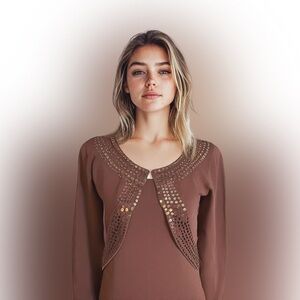 Central Falls Tank Top Cardigan set brown copper sequin Size small nylon bolero